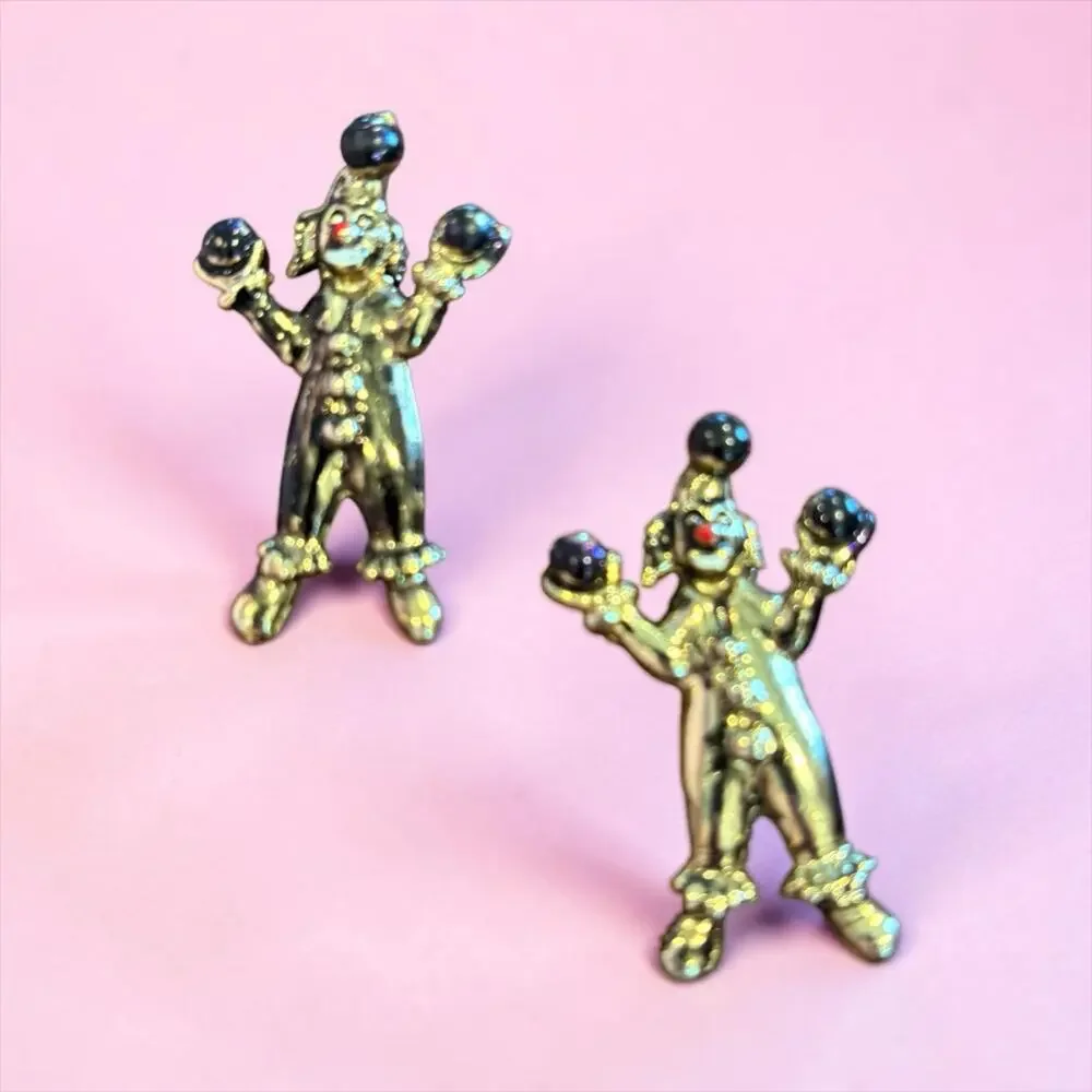 Vintage Juggling Clown Brooch Pair Black Glass Balls Circus Kitsch Scatter Pins
